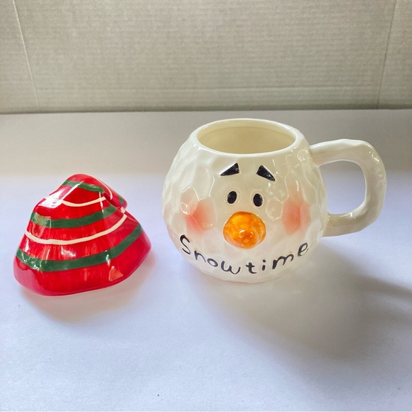 Snowman Snowtime 3D Coffee Mug Cup with Lid Carrot Pointy Nose Holiday 15 oz - Picture 2 of 11